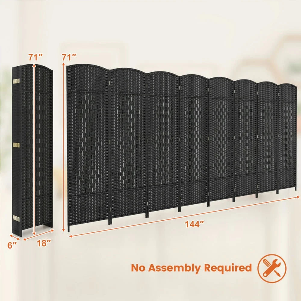 Spaco 8-Panel 8 Feet Tall Room Divider, Folding Room Divider with Hand-Woven Texture, Privacy Screen with Solid Wood Frame for Indoor, Brown