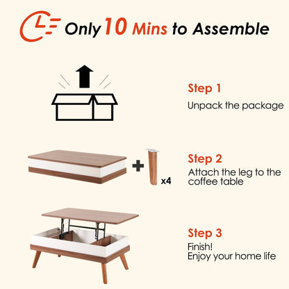 Bidiso Lift Top Coffee Table, Easy-to-Assembly Center Table with Hidden Storage Compartment, Modern Lift Tabletop Dining Table for Living Room Reception/Home Office, Grey Walnut