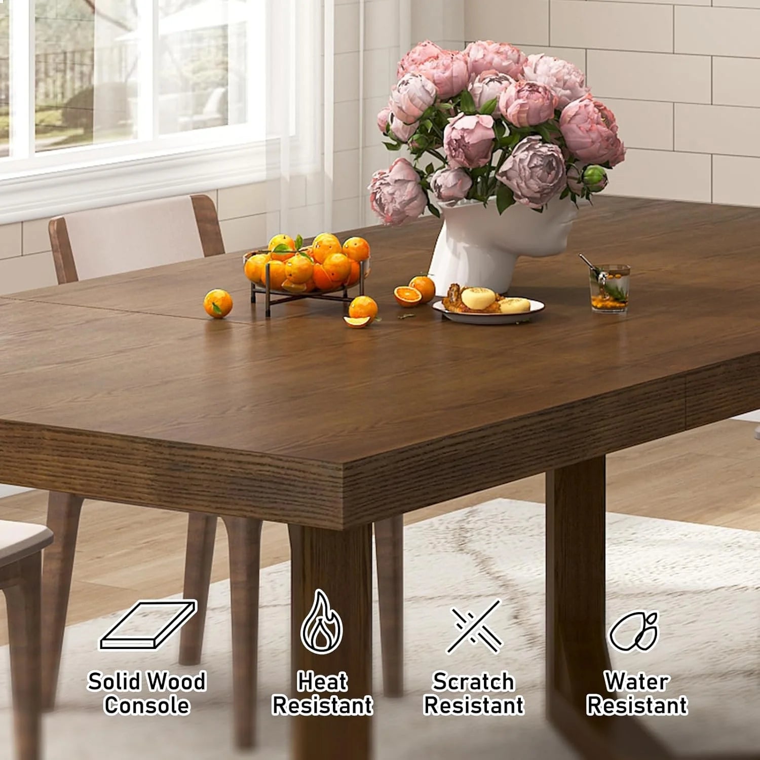 70 Inch Solid Wood Dining Table for 6-8 People, Modern Farmhouse Kitchen Table Rectangular Table for Dining Room, Home Office, Living Room