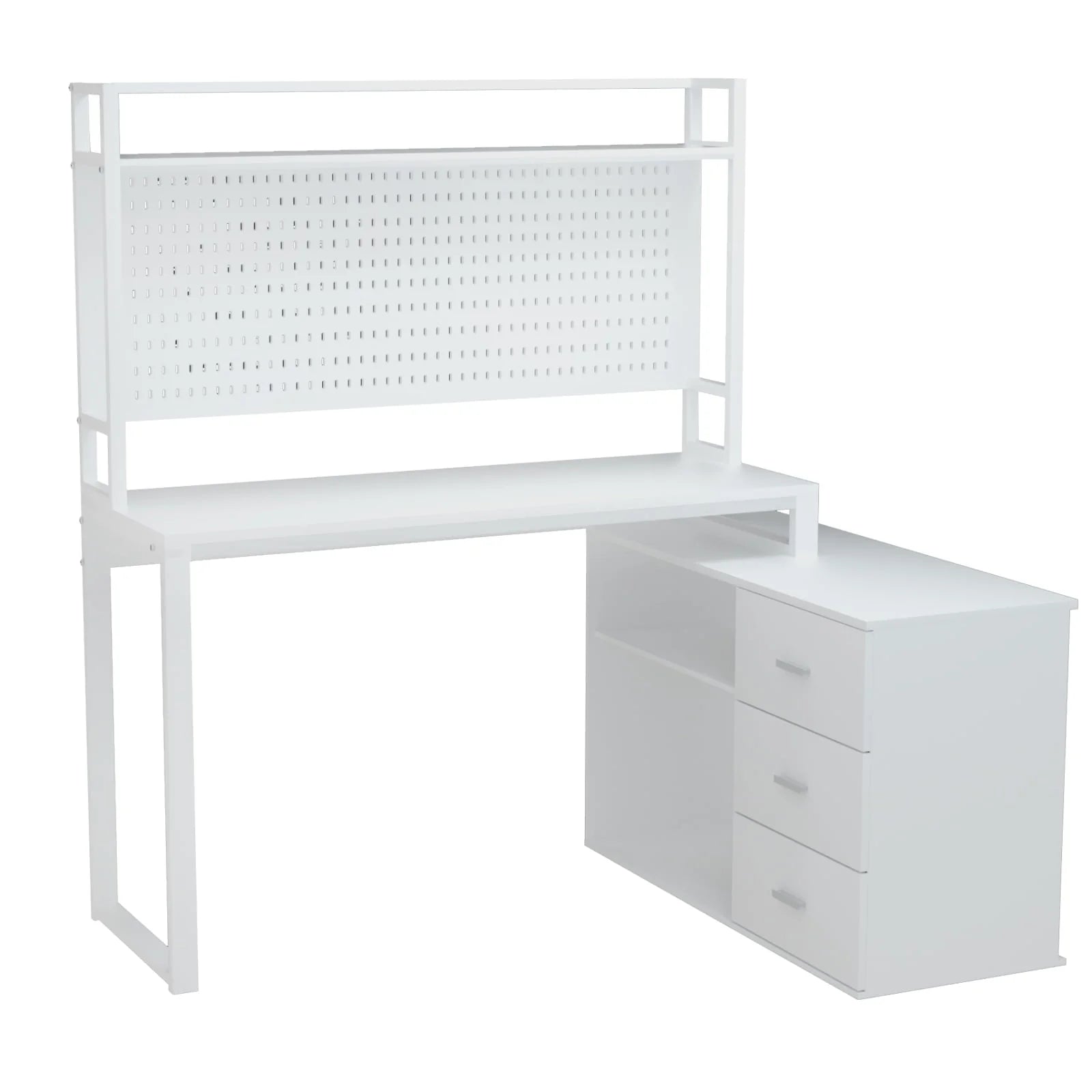 PAKASEPT 4 In 1 Home Office Computer Desk L Shaped Desk, Reversible Corner Desk with Drawers & Shelves & Pegboard, White Desk Study Writing Table for Home Office