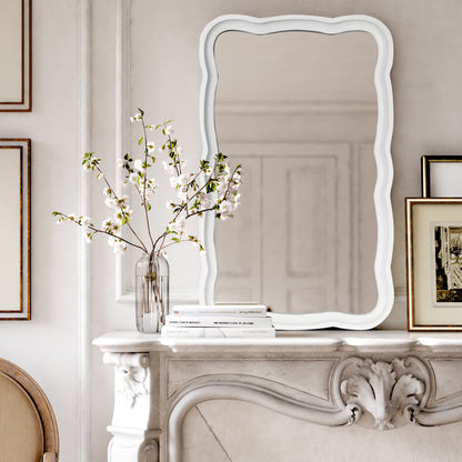 COZAYH Curved Wood Frame Accent Mirror, Farmhouse French Country Decorative Wall Mirror, Rectangle 23.5" L x 38" W, Natural