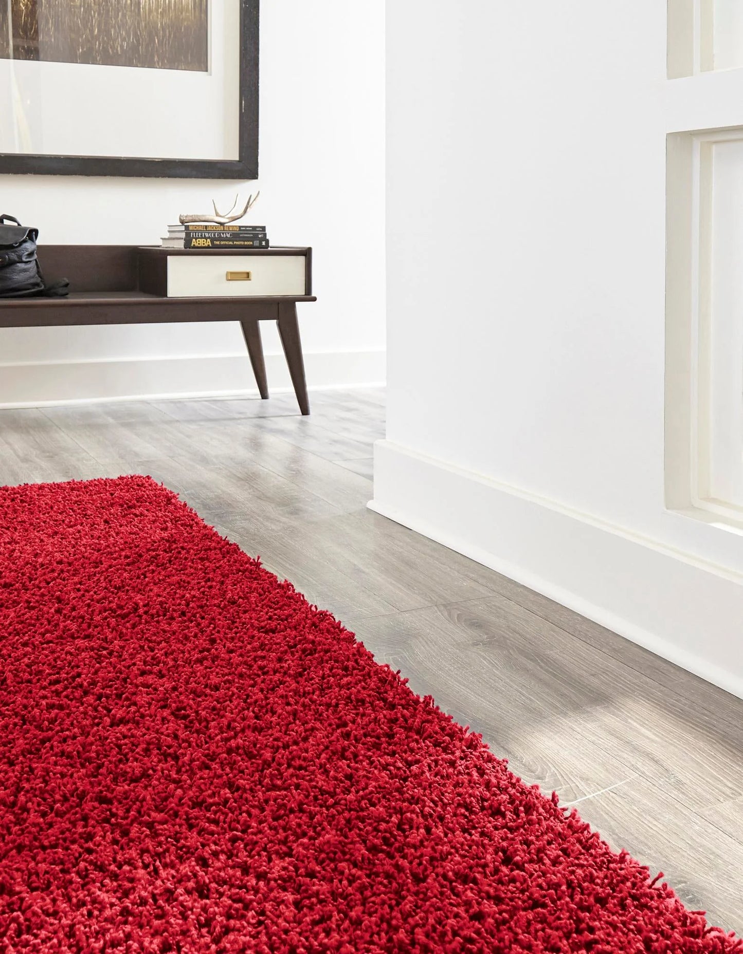 Rugs.com Solid Shag Collection Rug - 13 Ft Runner Cherry Red Shag Rug Perfect For Hallways, Entryways