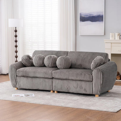 84" White Corduroy Loveseat Sofa, Modern Sectional Couch for Living Room, Apartment, Bedroom & Home Office, Solid Wood Frame, Comfortable Upholstered Seat