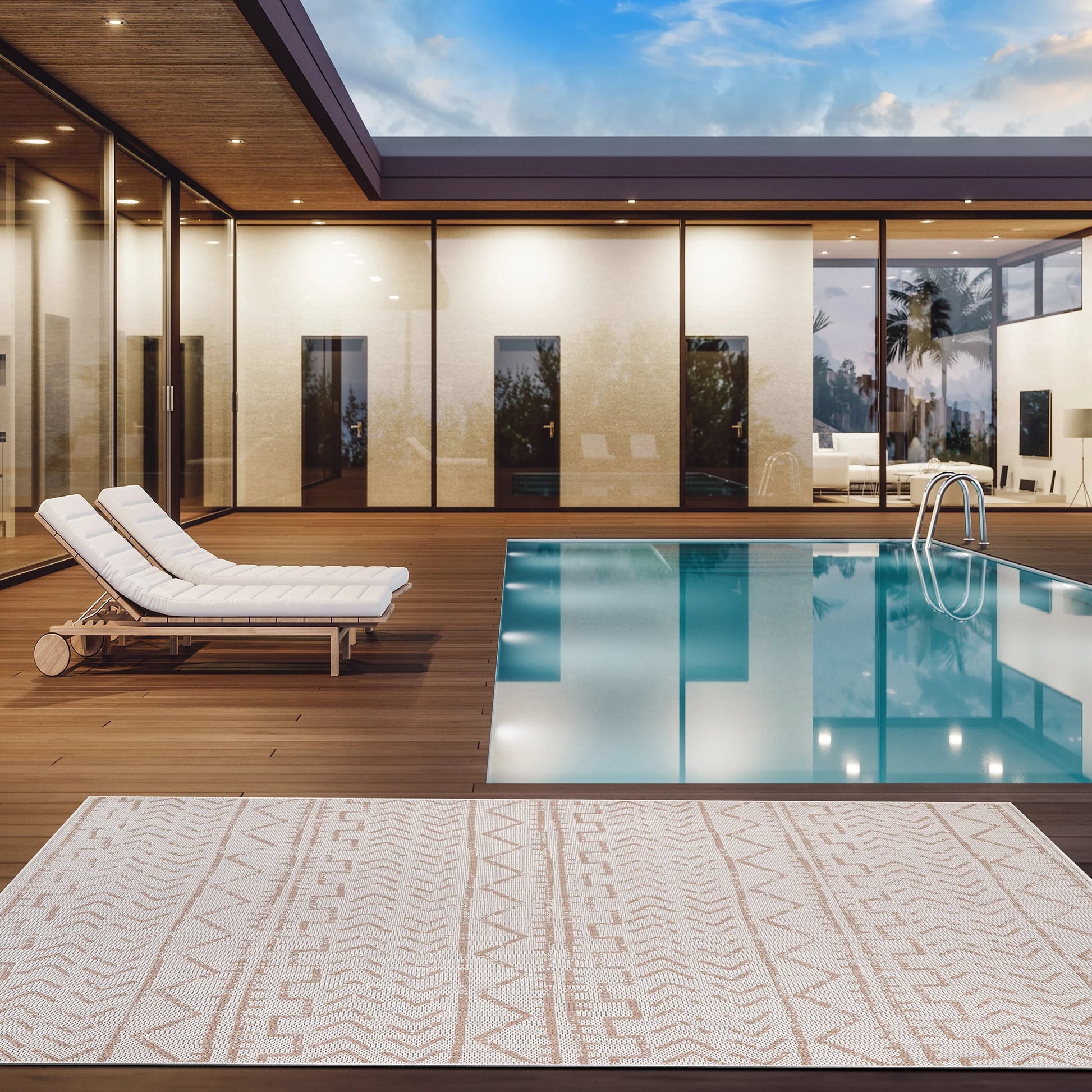Beverly Rug Outdoor Rug 6' x 9' Patio, Porch, Garden Beige and White