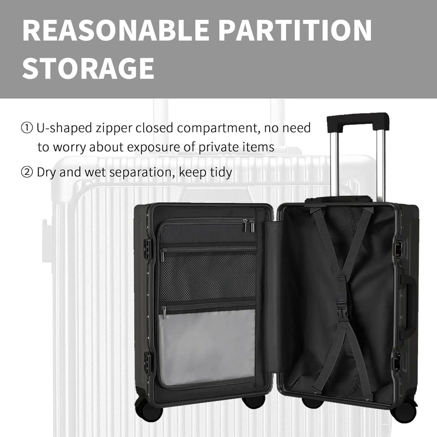 Carry-On Luggage with USB Charging Port, Front Compartment, TSA Lock, Airline Approved Carry On Hardside Suitcase with Spinner Wheels (Grey, 20inch)