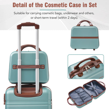 4 Piece ABS Hard Shell Luggage Sets with Cosmetic Case,Lightweight Suitcase with TSA Lock,Airline Certified Carry-on Luggage(20/24/28in),Green