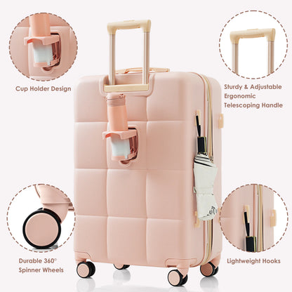 Luggage Set of 3, 20-inch with USB Port, Airline Certified Carry-on Luggage with Cup Holder, ABS Hard Shell Luggage with Spinner Wheels, white