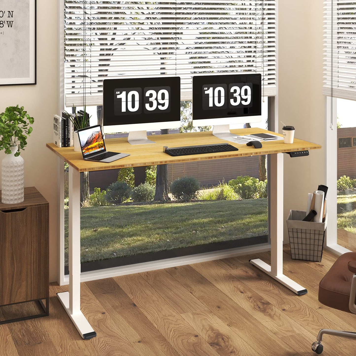 FlexiSpot 100% Bamboo Whole-Piece Desktop Ergonomic Electric Home Office Standing Desk Memory Controller 55''X28'' - Black