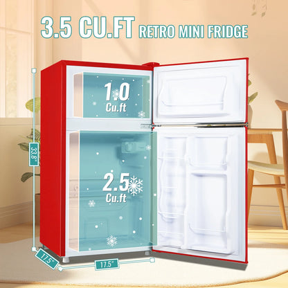 TACOOL Refrigerator with Top Freezer 3.5Cu.ft Two Door Small Mini Fridge with Extra Drink Space for Home Office Dorm Red