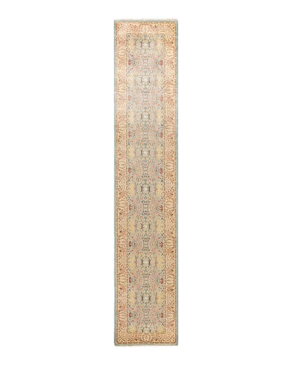 One of a Kind Hand Made Mogul Oriental Wool Area Rug Light Blue Runner