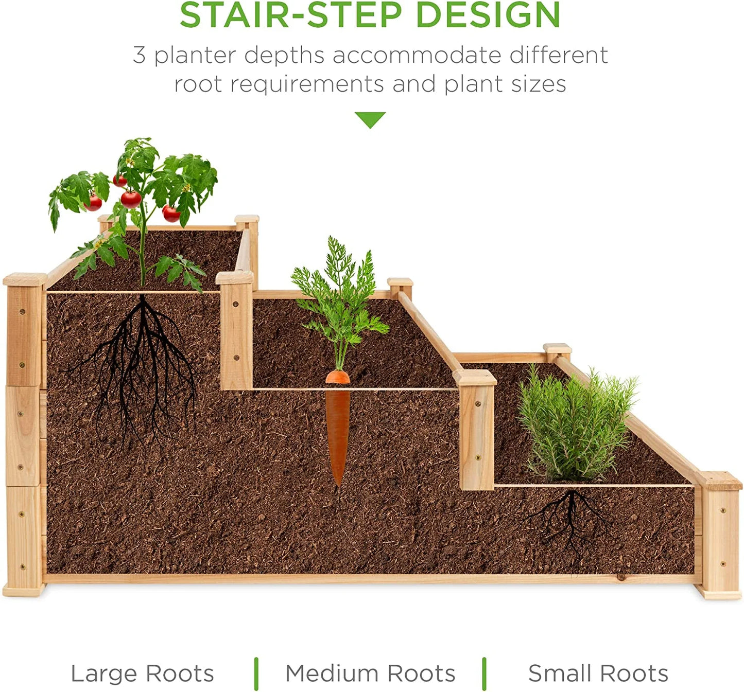 PINDEE 3-Tier Fir Wood Raised Garden Bed Planter Kit for Plants, Herbs, Vegetables, Outdoor Gardening w/Stackable & Flat Arrangement, Easy Assembly - Natural