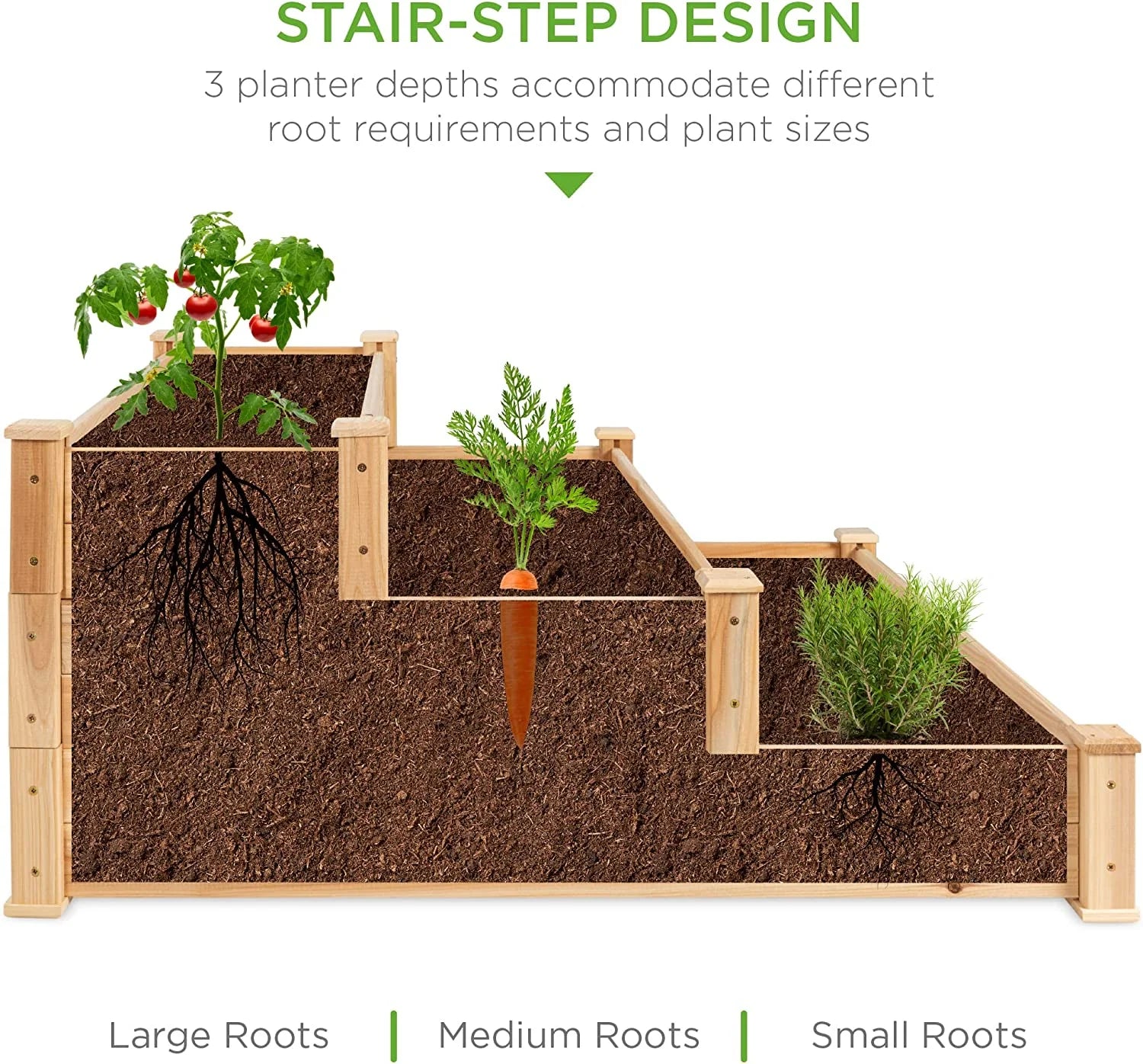 PINDEE 3-Tier Fir Wood Raised Garden Bed Planter Kit for Plants, Herbs, Vegetables, Outdoor Gardening w/Stackable & Flat Arrangement, Easy Assembly - Natural