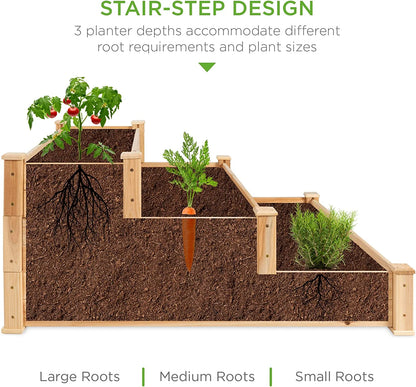 PINDEE 3-Tier Fir Wood Raised Garden Bed Planter Kit for Plants, Herbs, Vegetables, Outdoor Gardening w/Stackable & Flat Arrangement, Easy Assembly - Natural