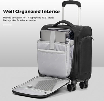 Underseat Carry On Luggage Softside Lightweight Rolling Travel Bag Spinner Suitcase