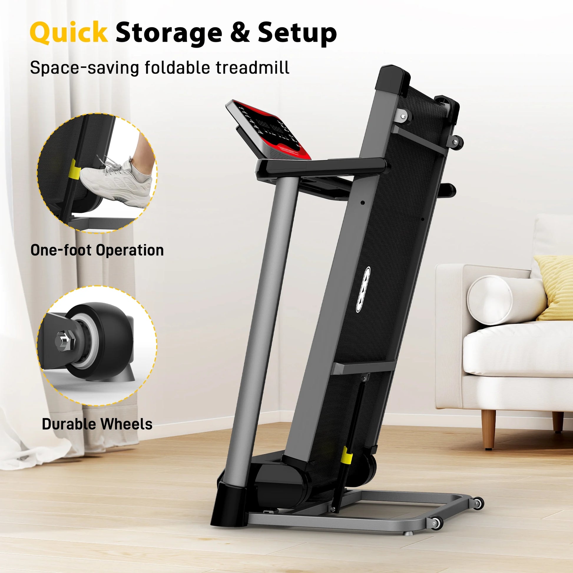 Hapycity 15% Auto Incline Foldable Treadmill 400lbs Capacity Electric Running Machine 10MPH with APP & Remote for Home Office
