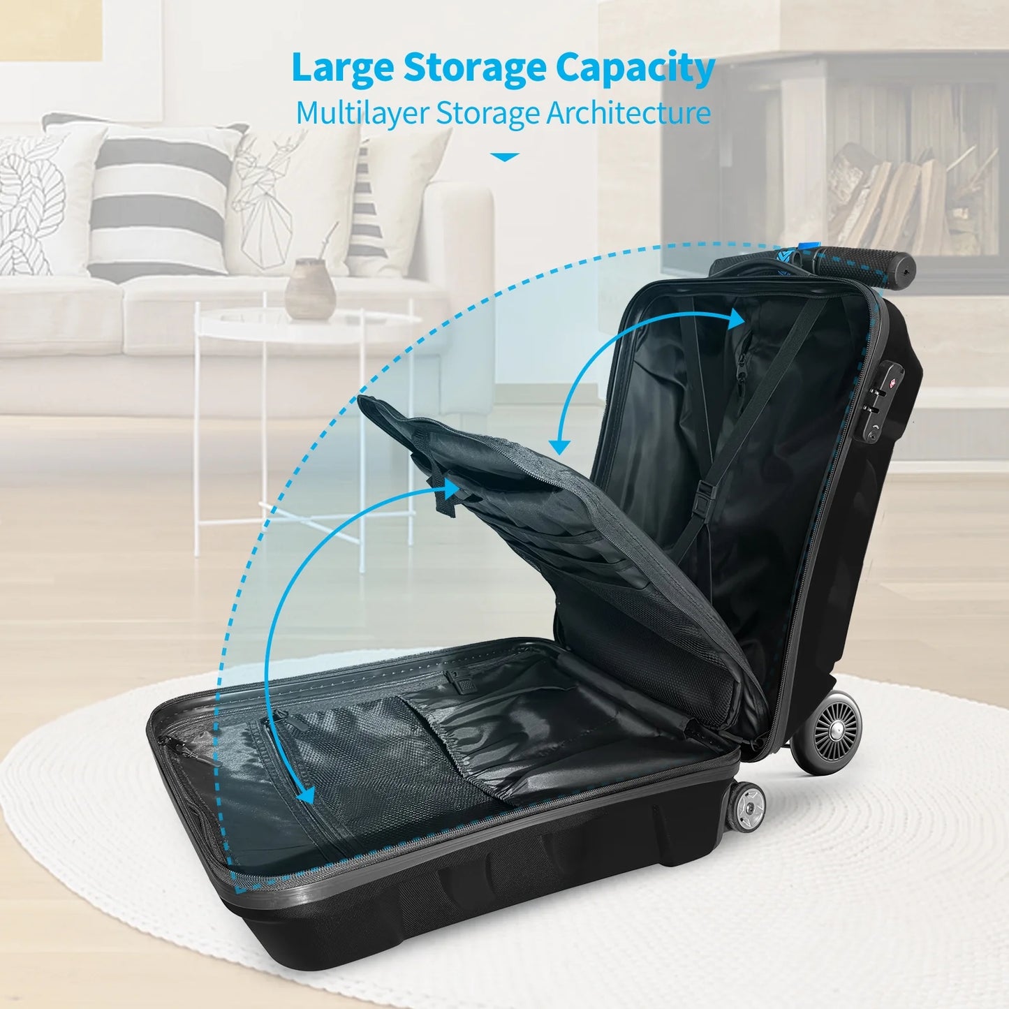 Muhub 2 in 1 Scooter Luggage for Kids and Adult,Foldable Ride on Suitcase with Wheels,Black