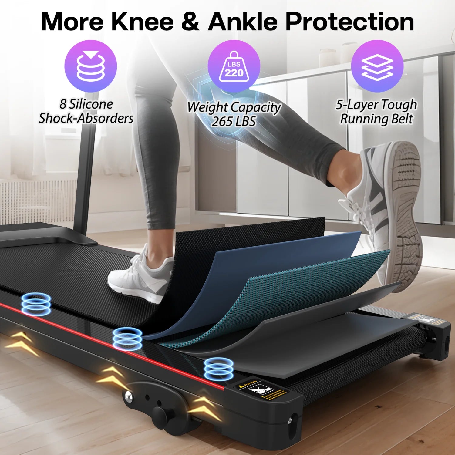 SWERTOY 2.5HP Foldable Treadmill with 3-Level Manual Incline Treadmill LED Display for Home Office 265lbs Capacity Walking Pad Jogging Running Machine