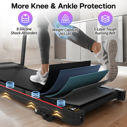 SWERTOY 2.5HP Foldable Treadmill with 3-Level Manual Incline Treadmill LED Display for Home Office 265lbs Capacity Walking Pad Jogging Running Machine
