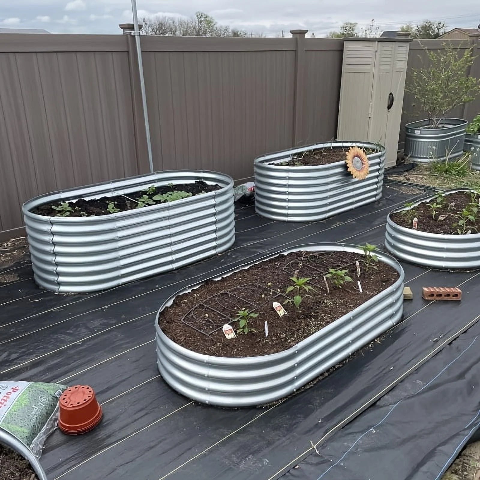 4°2°1 ft(4pack)Galvanized Raised Garden Bed Kit, Garden Planting, Outdoor Galvanized Flowerpot Garden Box, Round and Oval Large Metal Vegetable Box.