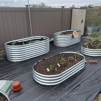 4°2°1 ft(4pack)Galvanized Raised Garden Bed Kit, Garden Planting, Outdoor Galvanized Flowerpot Garden Box, Round and Oval Large Metal Vegetable Box.