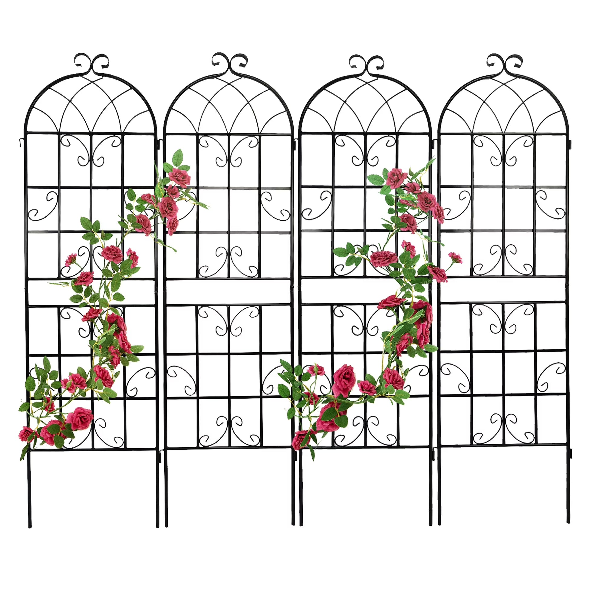 Miniyam 4 Pack Garden Trellis for Climbing Plants, 86.7" X 19.7" Rustproof Sturdy Black Iron Trellis for Potted Plants