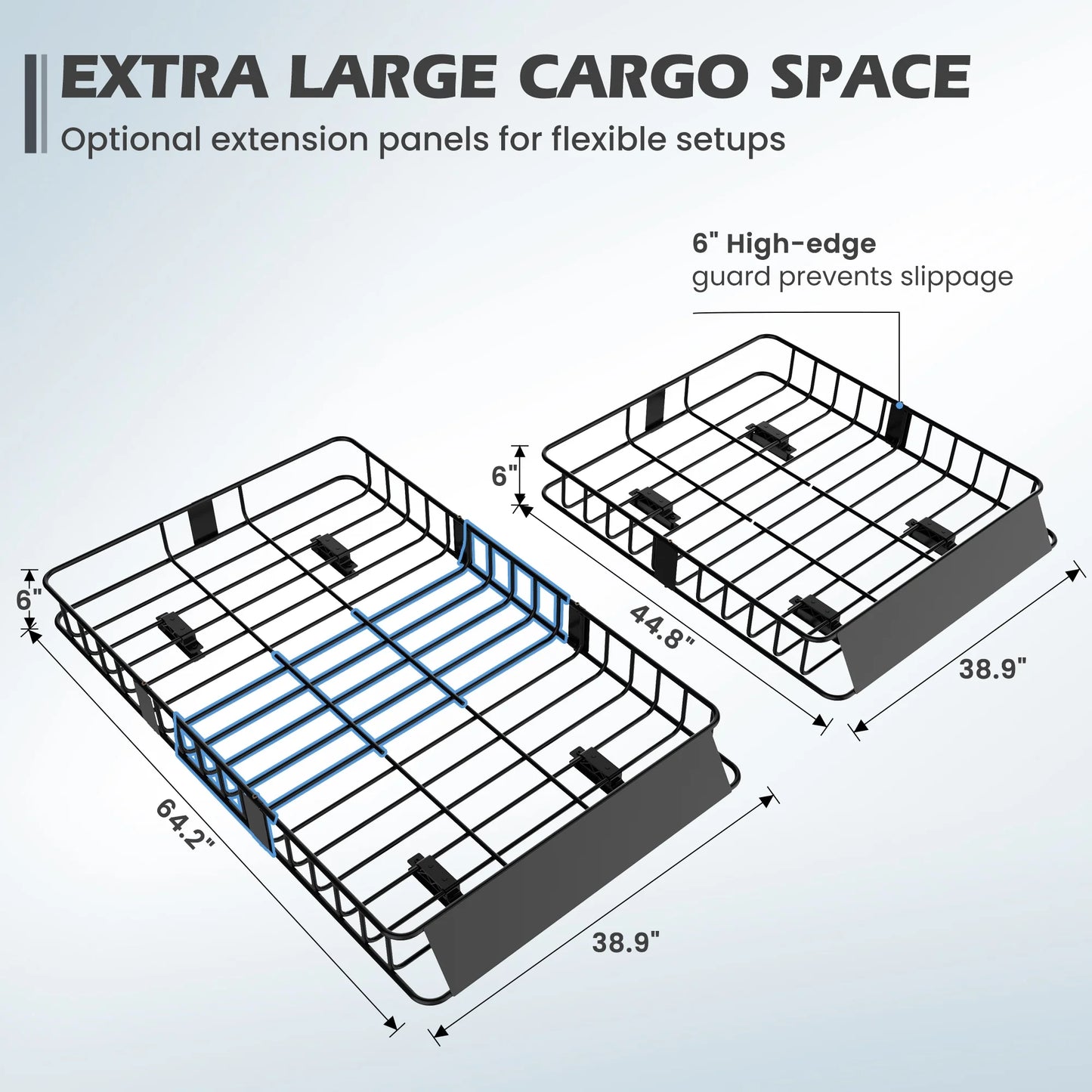 Naipo Roof Rack Cargo Basket,500 lb,64"x39"x6"Extendable Roof Luggage Holder Rack with 4 U-Bolts for SUV/RV,Camping