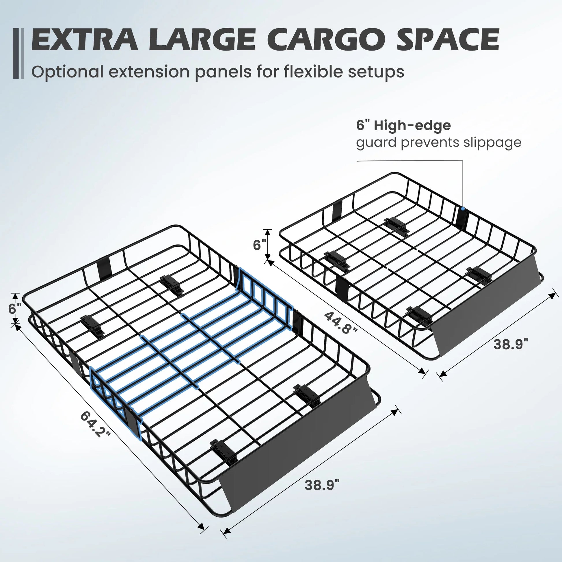 Naipo Roof Rack Cargo Basket,500 lb,64"x39"x6"Extendable Roof Luggage Holder Rack with 4 U-Bolts for SUV/RV,Camping