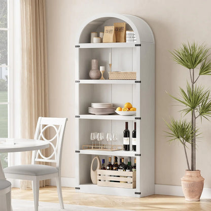 Accreate Bookcase 5 Shelf Arched Bookshelf 71.65in Tall Bookcase Farmhouse Display Storage Rack Wooden Bookshelves for Home office, Living Room