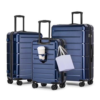 3 Piece Hardside Carry On Luggage Sets TSA Lock Spinner Wheels 22"26"30" Suitcase with Cup Holder