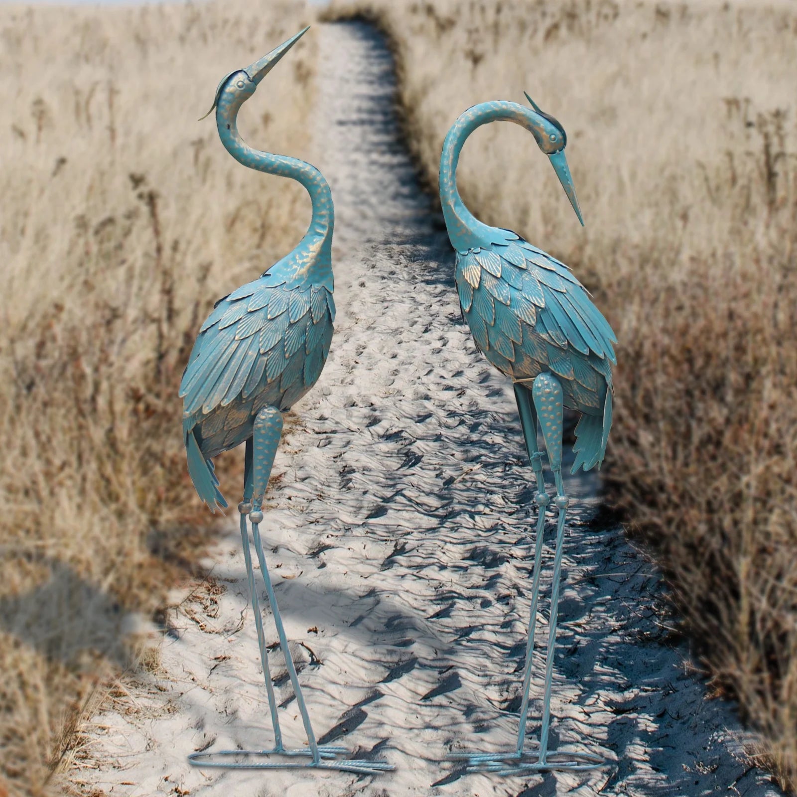 35-40 Inch Standing Garden Crane Statues for Outdoor Set of 2 Metal Birds Garden Sculptures Yard Art for Home Backyard Patio Lawn Decoration