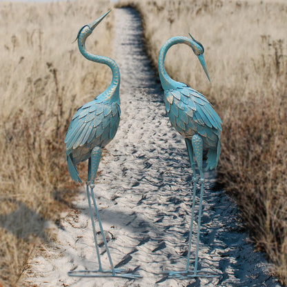 35-40 Inch Standing Garden Crane Statues for Outdoor Set of 2 Metal Birds Garden Sculptures Yard Art for Home Backyard Patio Lawn Decoration