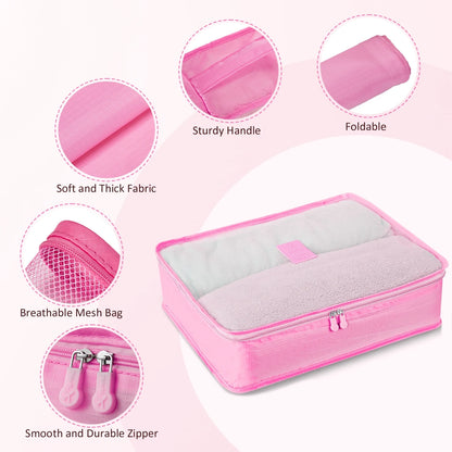 3 Piece Luggage Sets with 6 PC Organize Bags Lightweight Suitcases with Spinner Wheels, Pink