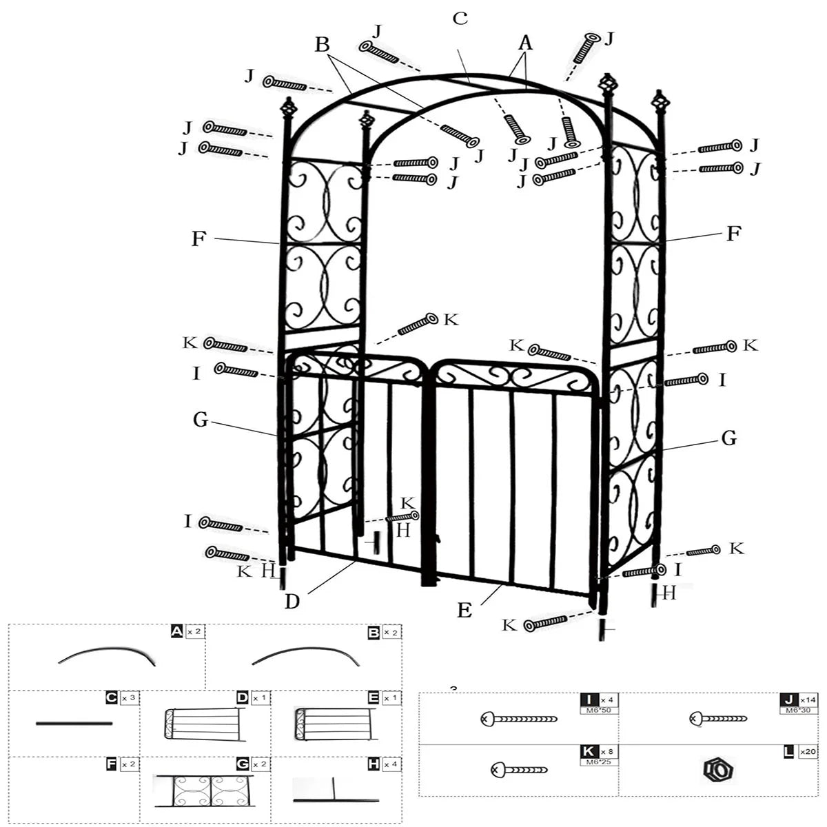Danolapsi 8FT Steel Garden Archway with Gate, Romantic Wedding Arbor for Ceremony Backdrop, Irons Trellis for Climbing Plants, Roses, and Ivy, Elegant Metal Arch for Lawn, Backyard, and Garden