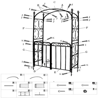 Danolapsi 8FT Steel Garden Archway with Gate, Romantic Wedding Arbor for Ceremony Backdrop, Irons Trellis for Climbing Plants, Roses, and Ivy, Elegant Metal Arch for Lawn, Backyard, and Garden