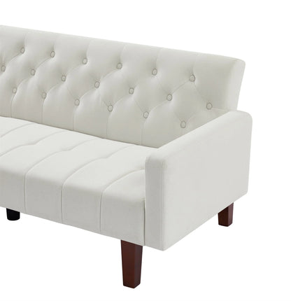 Aukfa 75" Square Arm Futon Convertible Sofa for Home Office, Button-Tufted Back, Beige