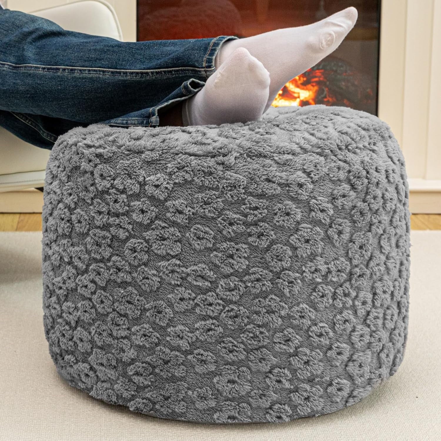 Ottoman Foot Rest Stuffed Round Boho Floor Poof Seating Armchair Ottoman Foot Stool Floor Cushion Bean Bag Pouf 18x18x14 Inch Burgundy