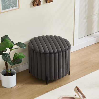 Shihatsusr 22.05" Wide Upholstered Round Pouf Ottoman Foot Rest with Black Metal Legs,Faux Fur Footstool for Living Room Bedroom Entryway,Black