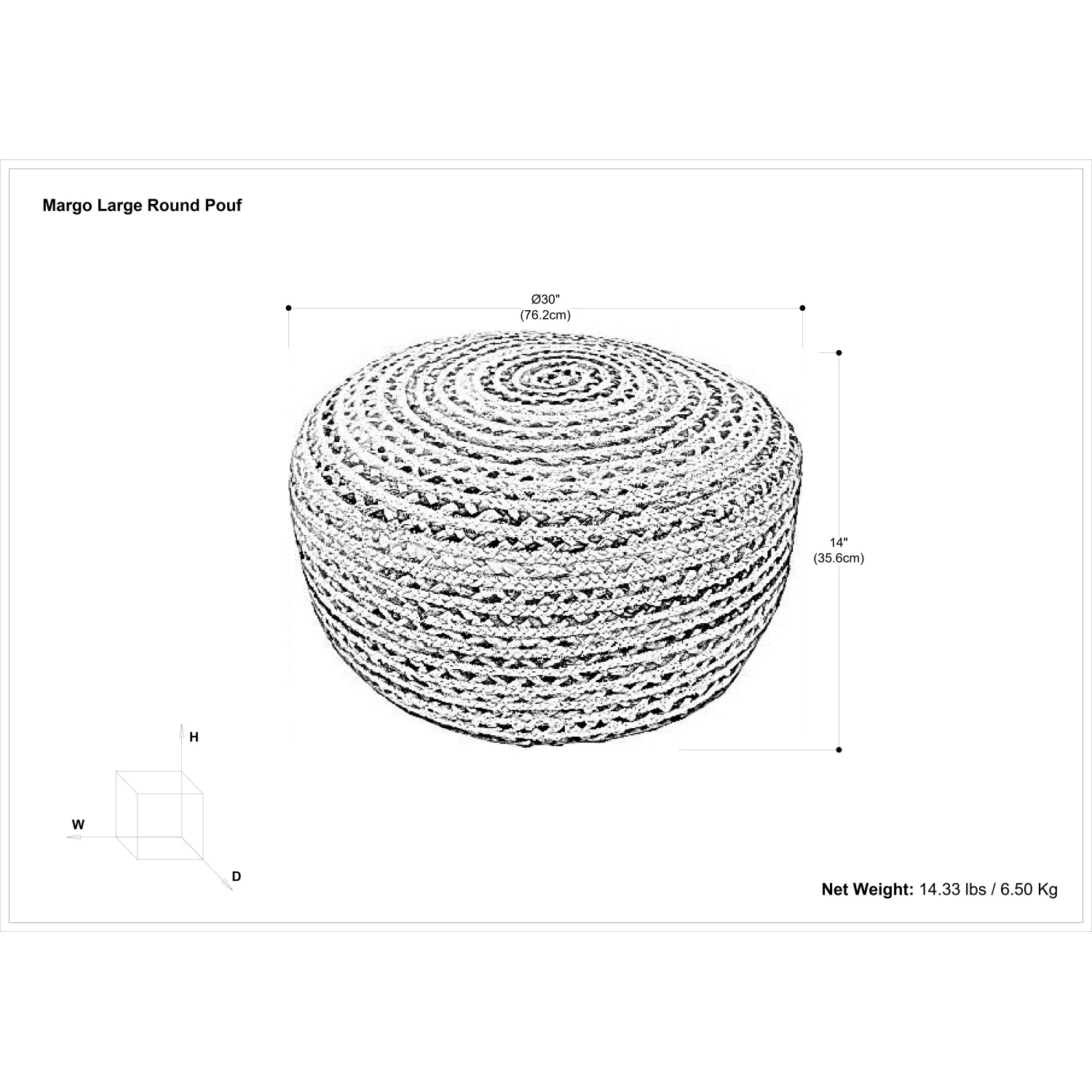 Splendid Multicolor Jute Round Pouf, 30x30x14 Inch, Woven Boho Contemporary Accent & Footstool