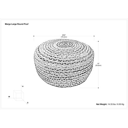 Splendid Multicolor Jute Round Pouf, 30x30x14 Inch, Woven Boho Contemporary Accent & Footstool