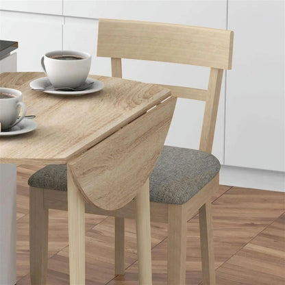 Finihen 35" Solid Wood Rustic Kitchen Table, Drop Leaf Round Dinner Table for Dining Room, Home Office, Living Room Furniture, Beige