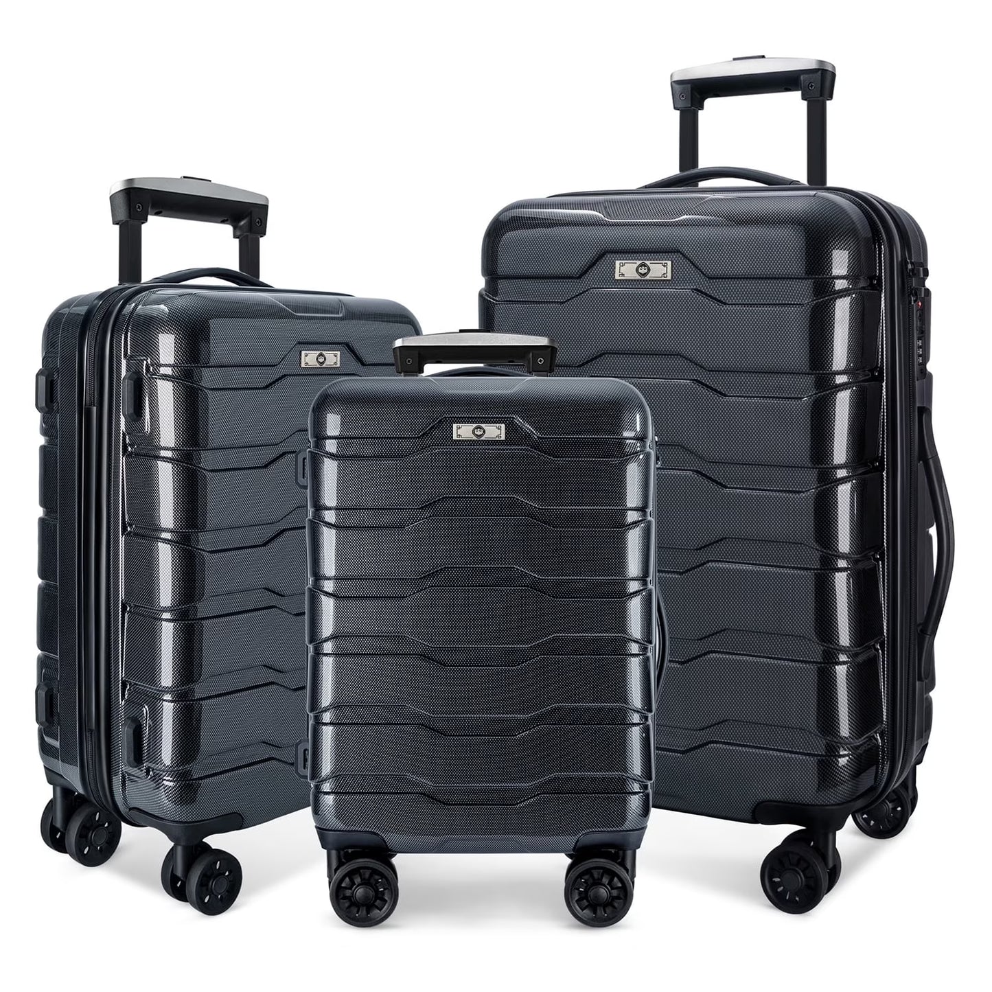 3-Piece Hardside Luggage Sets, Lightweight Spinner Suitcase with Wheels TSA Lock, Airline Approved Carry-On Suitcase and Luggage Set(20°+24°+28°), Durable ABS Material, Rose Gold