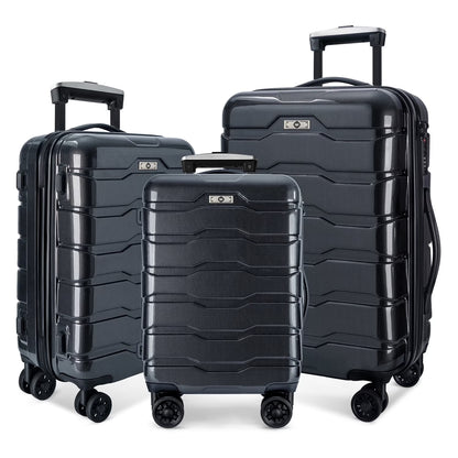 3-Piece Hardside Luggage Sets, Lightweight Spinner Suitcase with Wheels TSA Lock, Airline Approved Carry-On Suitcase and Luggage Set(20°+24°+28°), Durable ABS Material, Rose Gold