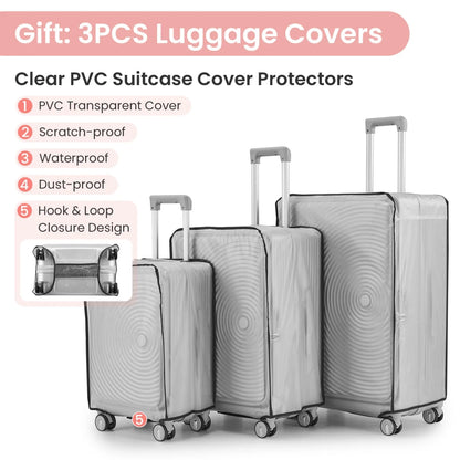 3 Piece luggage sets, Expandable Luggage 20/24/28 Inches with TSA Lock, PC Hardshell Luggage with Front Compartment, Airline Approved, Pink
