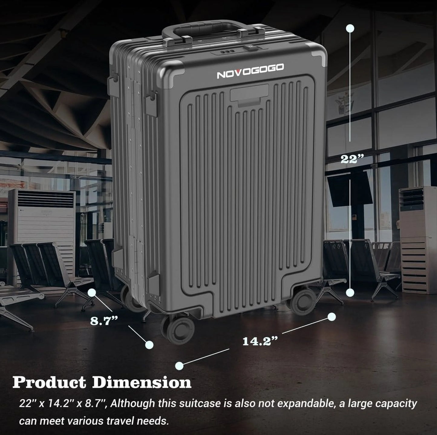 Phantomgoggo Hard Shell Carry On luggage with Front Open Laptop Compartment with Tsa Locks Suitcase with Spinner Wheels Luggage with Telescopic Handle 22 x14.5x 9 Inches