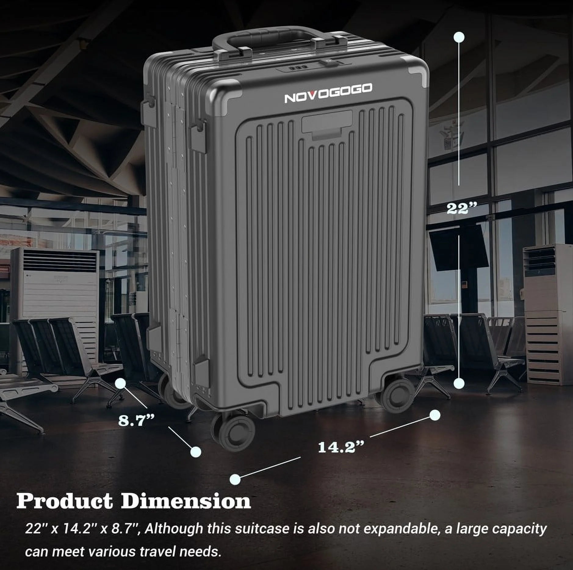 Phantomgoggo Hard Shell Carry On luggage with Front Open Laptop Compartment with Tsa Locks Suitcase with Spinner Wheels Luggage with Telescopic Handle 22 x14.5x 9 Inches
