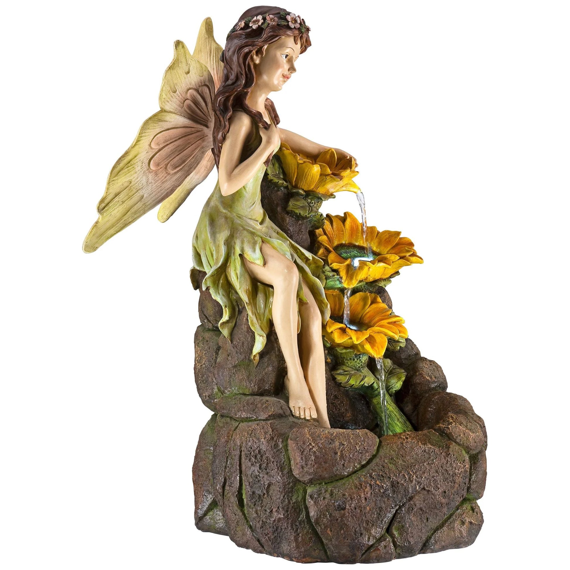 John Timberland Garden Fairy with Sunflowers Modern Cascading Outdoor Floor Water Fountain with LED Light 26" for Yard Garden Patio Home Deck Porch
