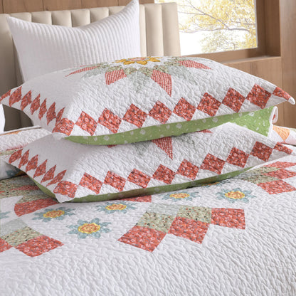 3 Pcs 100% Cotton Sunflower Pattern Patchwork Quilt Bedspread Set|Farmhouse Bedding Set for All Seasons