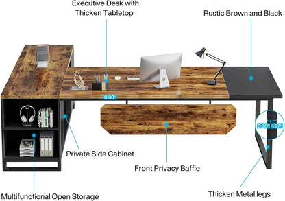 Tribesigns 70.8" L-Shaped Executive Desk with 55" File Cabinet, Modern L-Shaped Computer Desk with Storage Shelves and Cabinet for Home Office, Walnut White