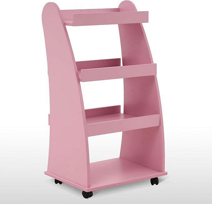 BarberPub Kids Bookshelf with Wheels, 4-Tier Rolling Cart with Storage, Book Organizer, Children's Bookcases with Shelves for Nursery, Playroom, Bedroom 2030
