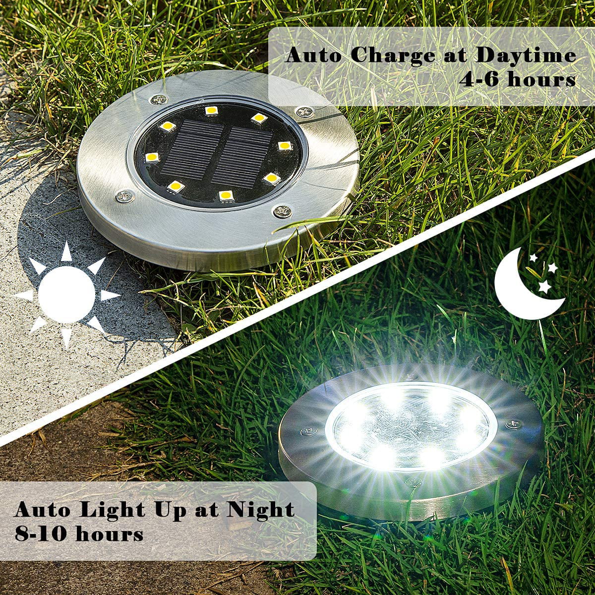 Solar Garden Lights Outdoor 16 LED In-ground Lights Landscape Lighting Stainless Steel Pathway Lights for Walkway Patio Yard Lawn Driveway Flowerbed Courtyard,(4 Pack)